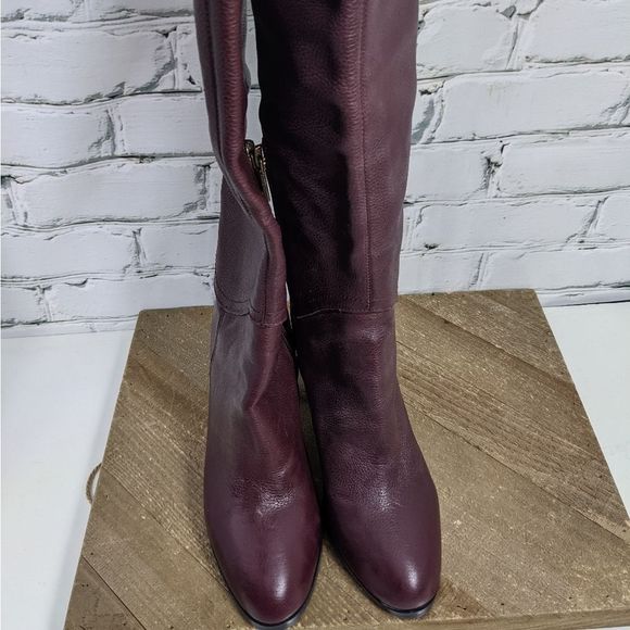 Knee high leather boots - burgundy high heel boots size 7 ANDRE NWT - Picture 8 of 10